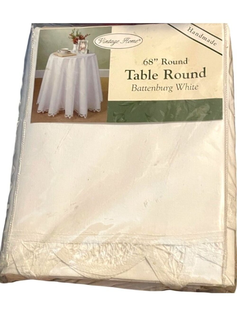 Vintage Home Tablecloth Handmade 68" Round Battenburg White 100% Cotton Sealed - Picture 9 of 9